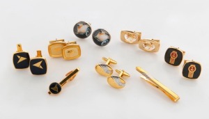 Six pairs of vintage cufflinks, two with matching tie clips, including PEGASUS, ANSETT, and KENWORTH trucks