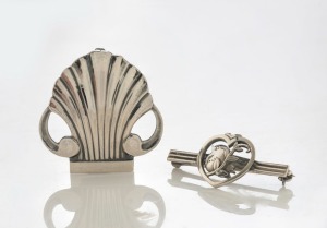 GEORG JENSEN two Danish sterling silver brooches, stamped "Georg Jensen Sterling, Denmark, 246", and "282", the larger 3cm wide 
