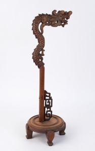 A Chinese dragon carved wooden lamp base (no electricals), 20th century, ​​​​​​​71cm high