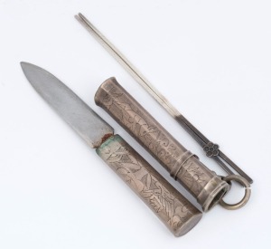 A Korean lady's antique knife in silver scabbard, 19th century, ​​​​​​​15cm long overall