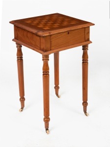 An Australian cedar games top work table with turned timber legs, circa 1880, 71cm high, 45cm wide, 45cm deep