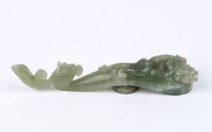 A Chinese carved jade scholars ornament, 20th century, ​​​​​​​13.5cm long