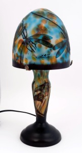 A Gallé style cameo glass table lamp with dome shade, late 20th century, 40cm high