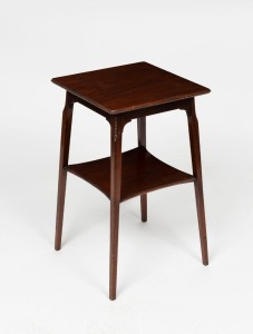 An antique walnut two tier occasional table with square tapering legs, early 20th century, ​​​​​​​66cm high, 38cm wide, 38cm deep
