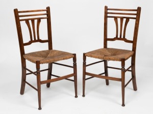 A pair of antique English cottage chairs with rush seats, 19th century, 87cm high
