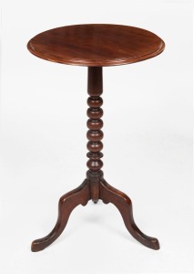 An antique English mahogany tilt-top wine table with bobbin turned column, 19th century, 69cm high, 43cm diameter