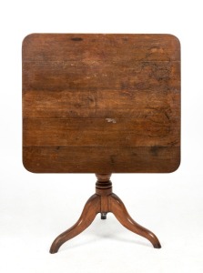 A Georgian oak square plank tilt-top occasional table, late 18th century, 72cm high, 80cm wide, 71cm deep