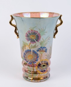 CARLTON WARE Art Deco floral porcelain vase, circa 1925, black factory mark to base, 28.5cm high