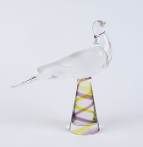 LALIQUE French glass dove statue with unusual coloured base, engraved "Lalique, France" 22cm high