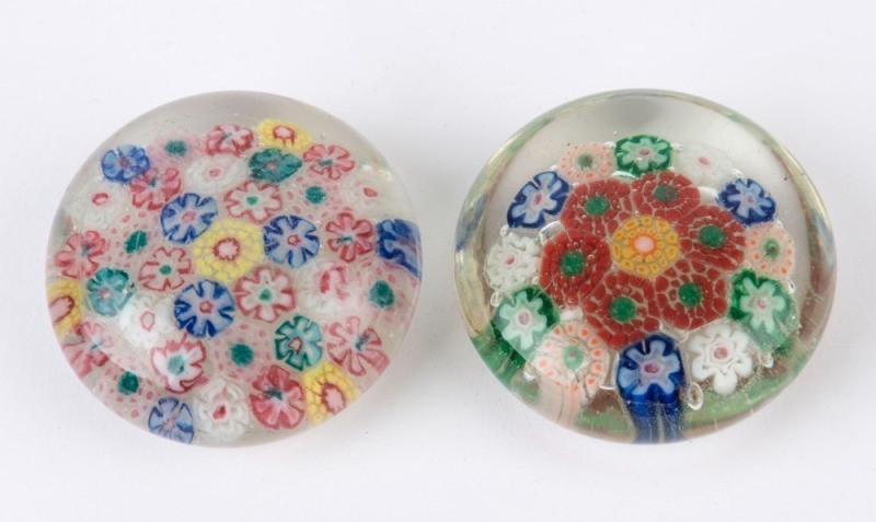 Two antique English millefiori glass paperweights, 19th century, 5cm diameter