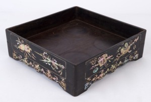 An antique Vietnamese wedding tray, ebony and mother of pearl, 19th century, 8cm high, 25.5cm wide, 25.5cm deep