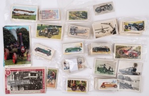 TRANSPORT: mostly part-sets, majority AUTOMOBILES with Craven/Black Cat 1976 'Vintage Cars' [50/50], also incomplete 1930s John Player 'Motor Cars', others by Doncella, Grandee & Mobil; AIRCRAFT with Senior Service 'Flying' real-photo types (incomplete), 