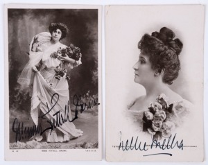 'NELLIE' MELBA: bold signature on picture postcard showing portrait image of the opera singer, the card postally used on New Years Day 1908 from Melbourne to Bondi; also TITTELL BRUNE'S signature on an unused picture postcard showing a full-length image o