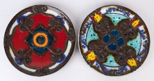 A pair of vintage West German pottery plaques, circa 1960s, 38cm diameter
