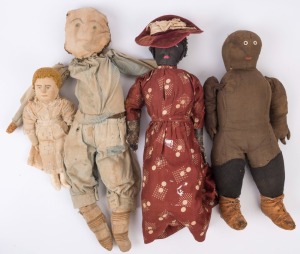 ANTIQUE NORTH AMERICAN SLAVE DOLLS: A group of four dolls