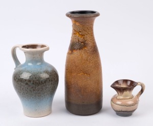 Two West German vintage pottery jugs and a vase, circa 1960s, (3 items), the vase 26cm high