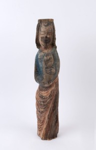 An antique Continental Mary and child statue, carved wood with polychrome finish, ​​​​​​​62cm high