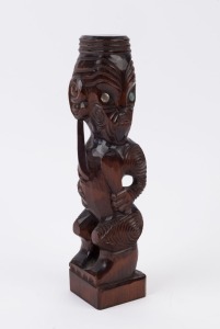 Maori tiki warrior statue, carved wood and paua shell, New Zealand origin, 20th century, ​​​​​​​30cm high