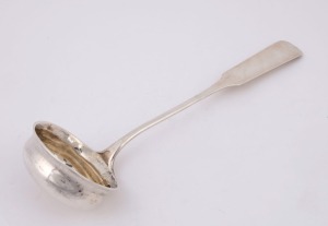An antique Russian silver ladle, stamped "W.K. 1856" with St. Petersburg city mark, mid 19th century, an impressive 37cm long, 238 grams