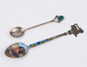 An Australian silver spoon set with an opal together with an Egyptian enamel spoon, (2 items), 9.5cm and 13.5cm long