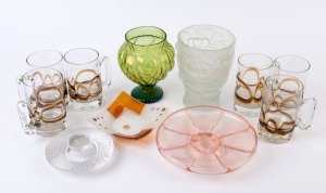 Assorted glass mugs, dishes and vases, 20th century, (11 items), the larger vase 19cm high