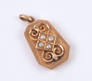 An antique 9ct gold and seed pearl photo locket, circa 1900, ​​​​​​​2cm high