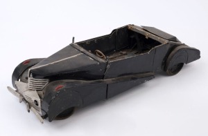 A scratch-built open top Tourer, aluminium, painted metal with rubber tread tyres; incomplete, circa 1935, 52cm long, 17.5cm wide