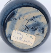 MERRIC BOYD blue glazed pottery jug, incised "M. Boyd, 1924", ​14.5cm high - 2
