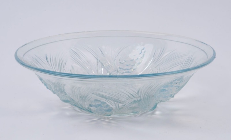 A French opalescent glass bowl with pinecone motif, circa 1930s, 8cm high, 27cm diameter