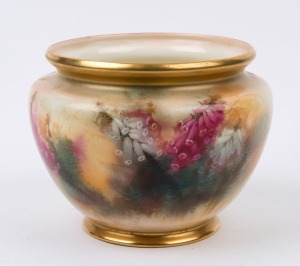 ROYAL WORCESTER "Australian Wild Flower Series" hand-painted antique English porcelain vase, blue factory mark to base, 13cm high, 17cm wide