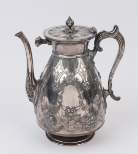 An antique English silver plated hot water pot by Walker & Hall, 19th century, 27cm high