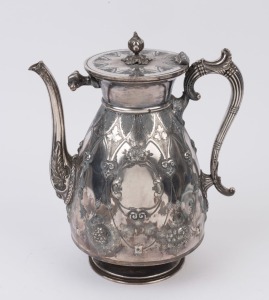 An antique English silver plated hot water pot by Walker & Hall, 19th century, ​​​​​​​27cm high