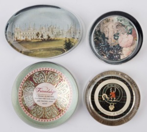 Four assorted vintage glass paperweights, English and French, including The Royal Pavilion, Brighton, 20th century, the largest 10cm wide