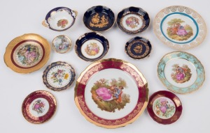 LIMOGES French porcelain cabinet plates and dishes, 20th century, (14 items), the largest 19cm diameter