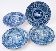COPELAND SPODE "Greek" blue and white porcelain cabinet plate together with three COPELAND SPODE "Italian" blue and white porcelain bowls, 19th century, (4 items), the largest 26cm diameter