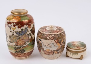 Japanese SATSUMA vase, lidded box and jar, 19th and 20th century, (3 items), the vase 15cm high