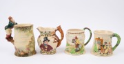 Four assorted CROWN DEVON musical tankards, early to mid 20th century, ​​​​​​​the largest 19cm high