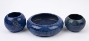 Two blue glazed Australian pottery vases and a bowl including BENDIGO POTTERY, early to mid 20th century, (3 items), the bowl 25cm diameter