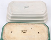 MELROSE WARE cream glazed pottery trough together with a green glazed example (holed), (2 items), stamped "Melrose Ware, Australian", 10cm high, 33cm wide - 2