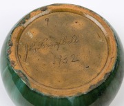 JOHN CAMPBELL green glazed pottery fruit bowl, incised "John Campbell, 1932", 8cm high, 21.5cm diameter - 2