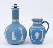 WEDGWOOD JASPER WARE antique porcelain decanter and water jug, 19th century, 28cm and 18cm high