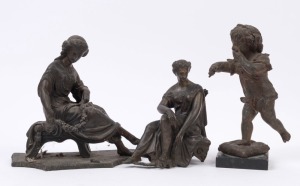 Three antique spelter statues, A/F, 19th century, the tallest 22cm high