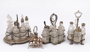 Four antique and vintage silver plated cruet sets, 19th and 20th century, the largest 26cm high