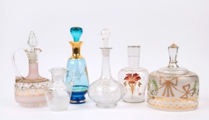 Three antique and vintage glass decanters, cheese dome, jug and carafe, 19th and 20th century, the largest 27cm high