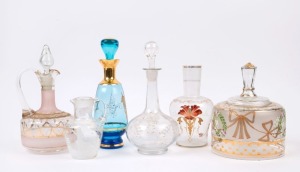 Three antique and vintage glass decanters, cheese dome, jug and carafe, 19th and 20th century, ​​​​​​​the largest 27cm high
