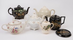 Six assorted antique and vintage English porcelain teapots (one with matching trivet), 19th and 20th century, (7 items), 20cm high