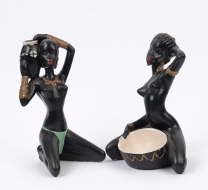 BARSONY Nubian woman figural bowl and a statue, painted chalk ware, mid 20th century, 24cm high