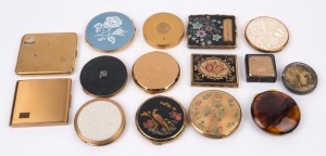 Fifteen assorted vintage powder compacts and cigarette cases, 20th century, the largest 9cm wide