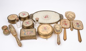 PETIT POINT vintage vanity ware, 20th century, (15 items), the largest circular box 15cm diameter