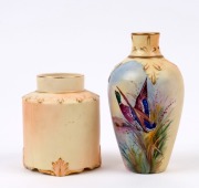 LOCKE & Co. WORCESTER, two English porcelain vases, one hand-painted and signed by WALTER STINTON, late 19th century, green and black factory marks to the bases, ​​​​​​​16cm and 11cm high